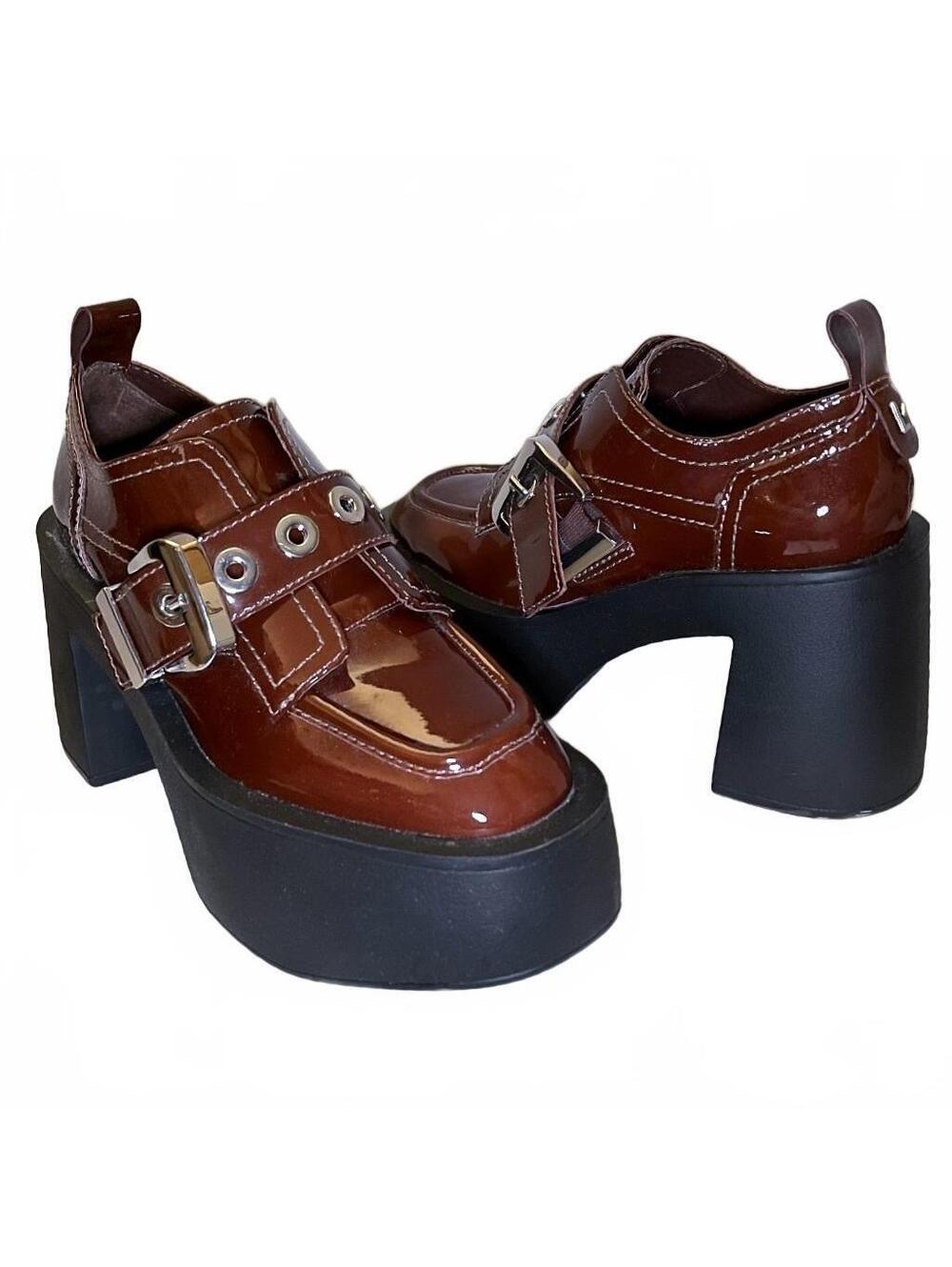 Larroude Stewart 100MM Platform Oxfords Burgundy Patent Size 8.5
